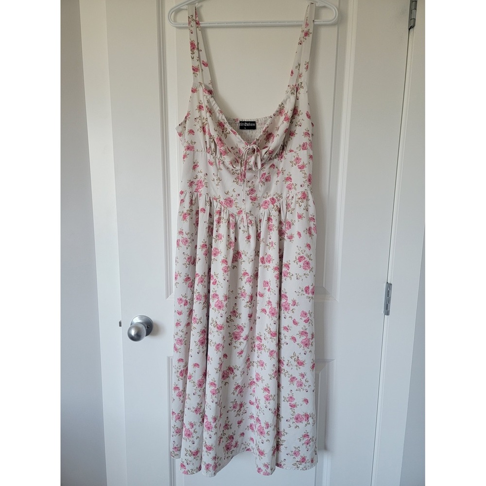 Scarlet Darkness Floral White Milkmaid Dress with Pink Rose Print